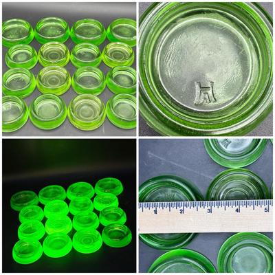 (16) Anchor Hocking Uranium Glass Furniture Coasters 