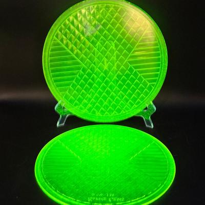(2) Vintage Kopp Glass Lens – 9.5” Uranium Glass Round Panel