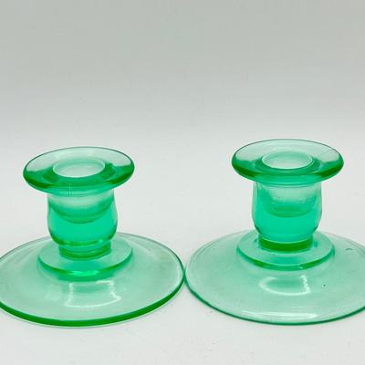 (2) Vintage Depression Glass Candlestick Holders