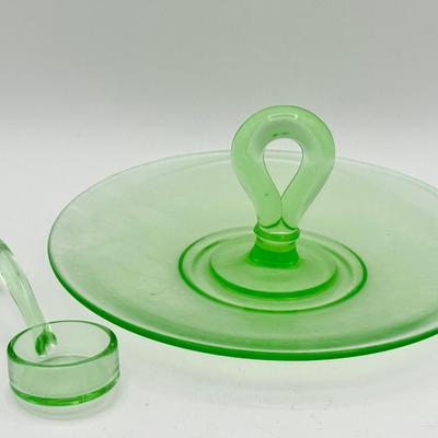 Uranium Glass Tidbit Tray & Cambridge Ladle
