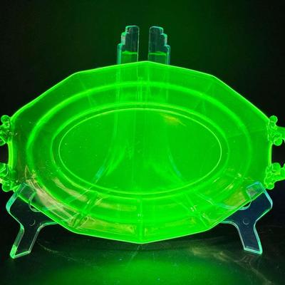 Uranium Glass Handled Tray – Imperial Glass (Marked)