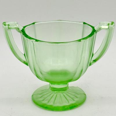 New Martinsville Glass Sugar Bowl – Double Handled Pedestal Base
