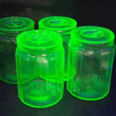 (4) Uranium Glass Jars feat. Hazel Atlas Marked