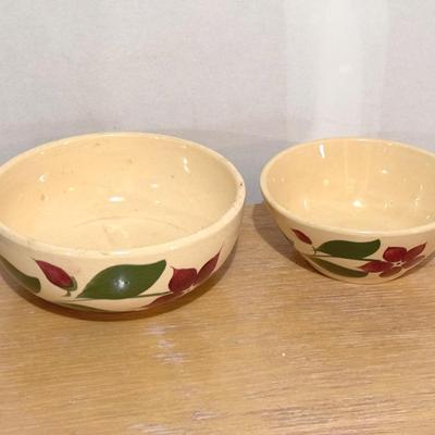 (2) Watt Pottery Starflower Oven Ware Soup Bowls - Medium And Small 
