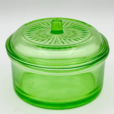 Hazel Atlas Uranium Glass Covered Dish-Marked