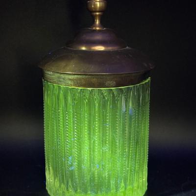Glass Tobacco Humidor with Metal Lid – Marked “EX*M”
