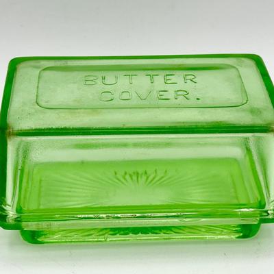 Hazel Atlas Vaseline Green Depression Glass Butter Dish