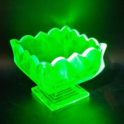 Uranium Glass Square Dessert Dish with Scalloped Rim