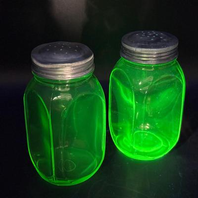 (2) Hocking Green Depression Glass Shakers