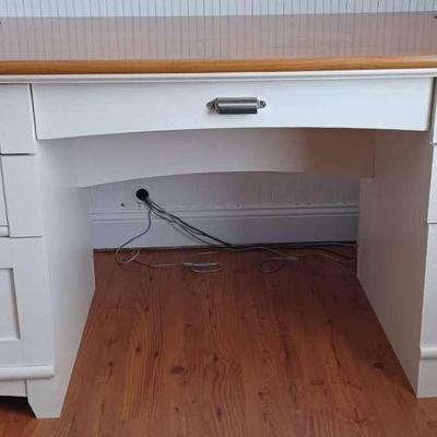 Large Cream Desk With Maple Desktop And Drawers 