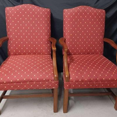 Fairfield: Set of Two Wooden Upholstered Arm Chairs 