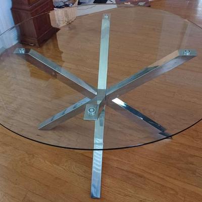 Contemporary 54" Round Glass & Chrome Dining Table 