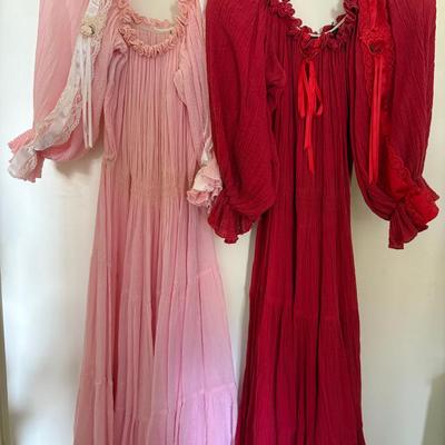 AWT186   Vintage Prairie Style Peasant Dresses - Red & Pink 