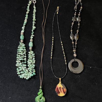 AWT071 - A Vintage Jade? Layered Necklace & 3 Pendants 