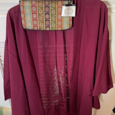 AWT180  Chic Berry Kimono Cardigan & Embroidered Clutch Set - Bohemian Style