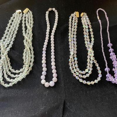 AWT115 - Four Vintage 81/2”-10” Clear & Lavender Necklaces