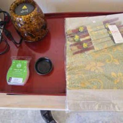 AWT292 Japanese Scroll, Tiger's Eye Sentsy Warmer, Kimi Design Chopsticks & Matching Placemats, Tray