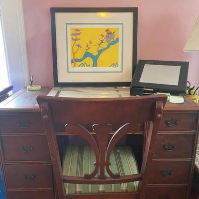 Antique Solid Wood Mahogany Desk & Chair