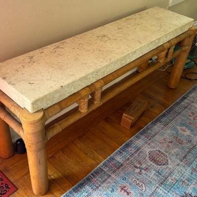 VIntage 1980s Henredon Layug Bamboo and Stone Top Tables - a Pair, or will split up