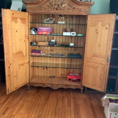 Country French Carved Wood Wardrobe/Armoire - heavy, large