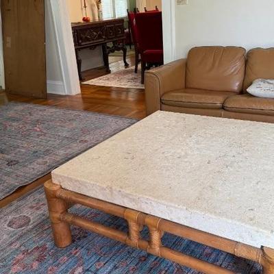VIntage 1980s Henredon Layug Bamboo and Stone Top Tables - a Pair, or will split up