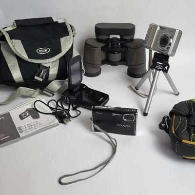 Camera and Binocular Collection Including Minolta, Pentex, Coby, and Galileo Binoculars