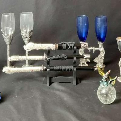 Daggers, Assorted Crystal Figurines and Glassware
