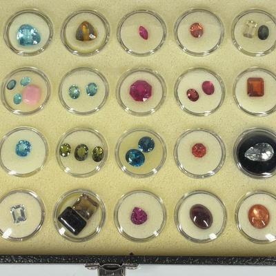 Loose Gemstone Display Case with Assorted Cuts – Includes 1.35 ct Ruby, Labels May Be Inaccurate