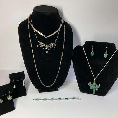 Sterling Silver .925 Jewelry with Green Stones