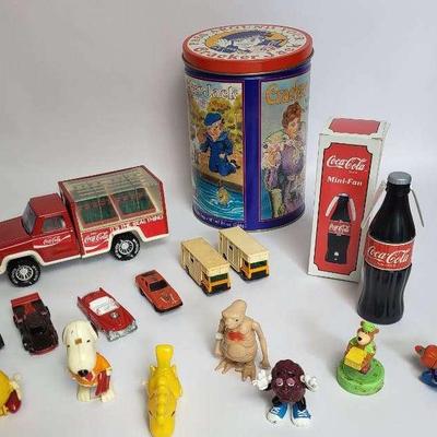 Collection of Vintage Wind-Up Toys, Coca-Cola Truck, and Miscellaneous Toys