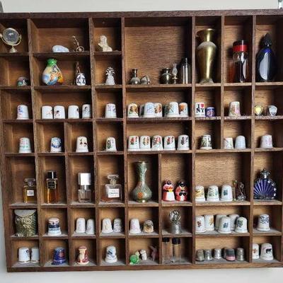 Thimbles, Miniatures, and Perfume Bottles in Shadow Box Display