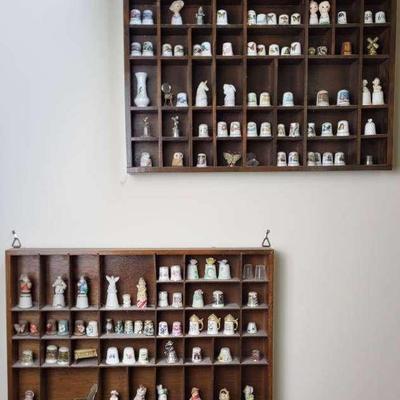 Two Miniature Thimble Display Shelves with Assorted Thimbles