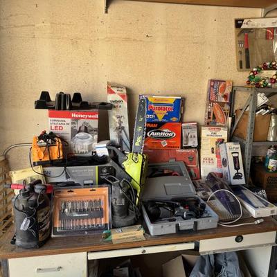 Street side drill bit set, chainsaw, led work light, fire extinguisher