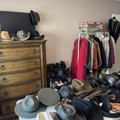 Men’s hats, dresser, television