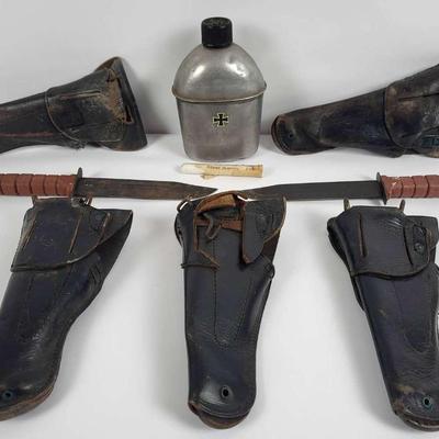 Vintage Military & Outdoors Lot – Holsters, Knives, and Canteen