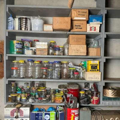 Workshop Hardware Lot – Jars & Boxes of Fasteners, Parts, and Supplies