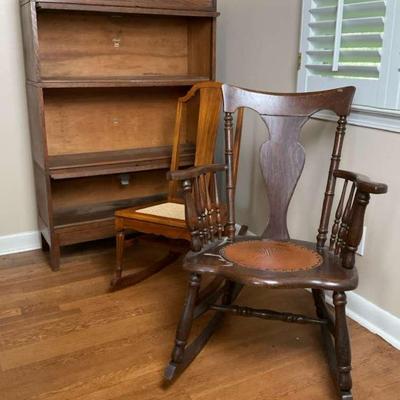 Antique Oak Furniture Lot – Macey Bookcase & Rocking Chairs