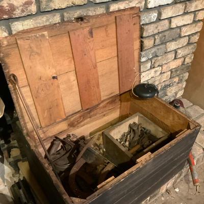 Vintage Fireplace Tools, Box & Hardware Lot