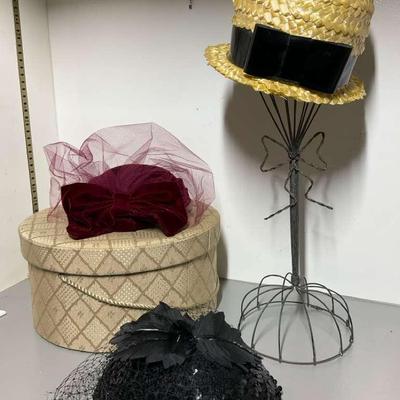 Vintage Hat Collection with Stand and Hat Box