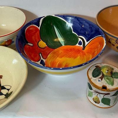 Assorted Hand-Painted and Vintage Pottery Bowls and Containers