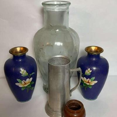 Assorted Vases – Cloisonné- Style Glass & Ceramic