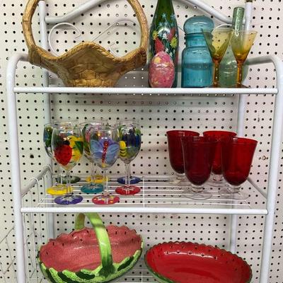 Colorful Decorative Glassware & Shelf Lot