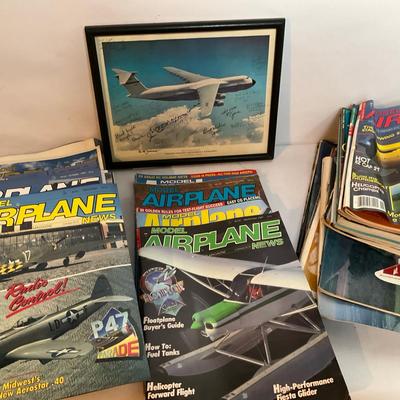 Model Airplane Magazine Lot with Framed Jet Art