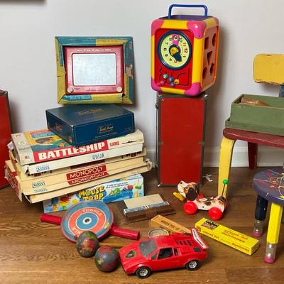 Children's Vintage toys, board games, Chair & More