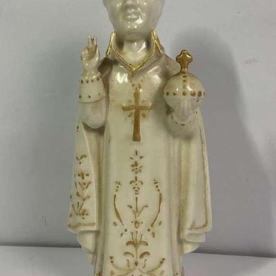 Ceramic Religious Figurine with Gold Accents