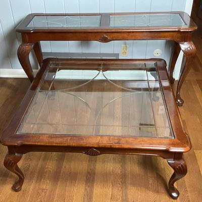 Glass-Top Wood Table Set – Coffee Table & Entry Table