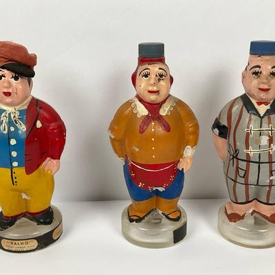 Three vintage wine bottles Valho Sweet Lisbon, Portuguese wine decanter