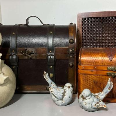 Decorative Storage & Figurine Lot – Wooden Boxes & Angel  Statue 