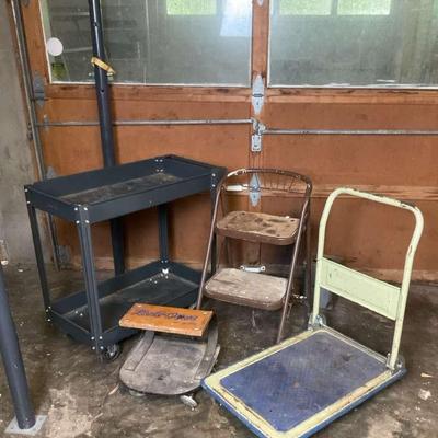 Industrial Utility Cart & Step Stool Lot – 4-Piece Set