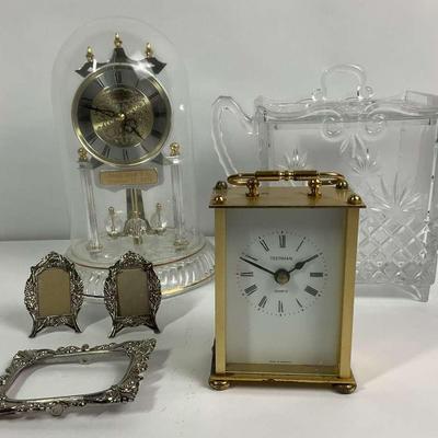 Vintage Clock & Glass Decor Lot – Miniature Frames, Dome Clock & More